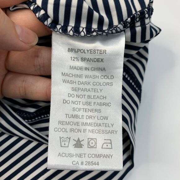 FootJoy FJ Polo Shirt Mens Medium Navy White Striped Short Sleeve Stretch Golf - Picture 8 of 11